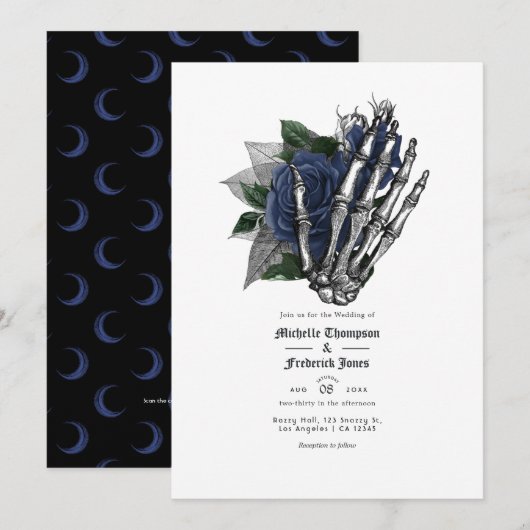 Marineblauwe bloemgotische trouw-QR-code Kaart (Voorkant / Achterkant)