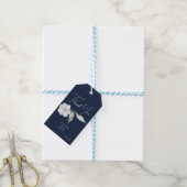 Marineblauwe bloemige bladeren bruiloftsdank je cadeaulabel (Met Touw)