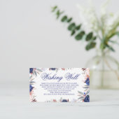 Marineblauwe bloemige bruiloftswensput informatiekaartje (Staand voorkant)