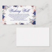 Marineblauwe bloemige bruiloftswensput informatiekaartje (Voorkant / Achterkant)