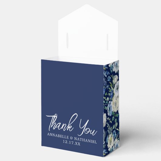 Marineblauwe bloemige elegante avond winter bruilo bedankdoosjes (Geopend)