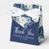 Marineblauwe bloemige elegante avond winter bruilo bedankdoosjes (Voorkant Zijde)