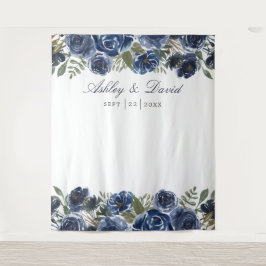 Marineblauwe bloemige fotohokje achtergrond voor t wandkleed