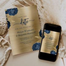 Marineblauwe bloemige gouden glamour huwelijksaank