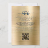 Marineblauwe Bloemige Gouden Metallic QR Code Trou Kaart (Achterkant)