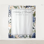 Marineblauwe bloemige waterverf fotocabine achterg wandkleed (Voorkant)