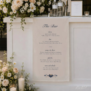 Marineblauwe bloemstuk Art Nouveau stof bar menu b Spandoek