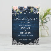 Marineblauwe Blush Bloemenslinger Licht Save the D Date (Staand voorkant)