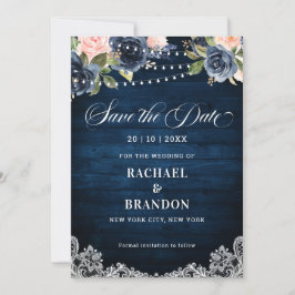 Marineblauwe Blush Bloemenslinger Licht Save the D Date