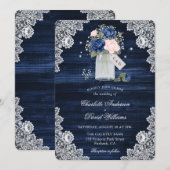 Marineblauwe Blush Houten Metselaars Pot Bloemenhu Kaart (Voorkant / Achterkant)