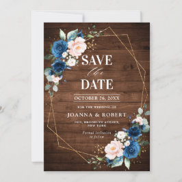 Marineblauwe Blush Landelijke Houten Gouden Geomet Save The Date