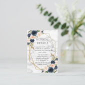 Marineblauwe Blush Marmeren Geometrische Bloemdeta Informatiekaartje (Staand voorkant)