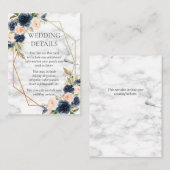 Marineblauwe Blush Marmeren Geometrische Bloemdeta Informatiekaartje (Voorkant / Achterkant)