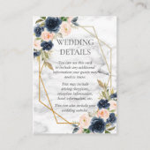 Marineblauwe Blush Marmeren Geometrische Bloemdeta Informatiekaartje (Voorkant)