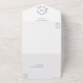 Marineblauwe Blush Roze Bladerige Wapenschild Mono All In One Uitnodiging (Buitenkant)