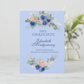 Marineblauwe Blush Roze Roos Boho Afstudeerceremon Aankondiging (Staand voorkant)