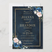 Marineblauwe Blush Roze Roos Boho Geometrische Tro Kaart (Voorkant)