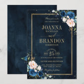 Marineblauwe Blush Roze Roos Boho Geometrische Tro Kaart (Voorkant / Achterkant)