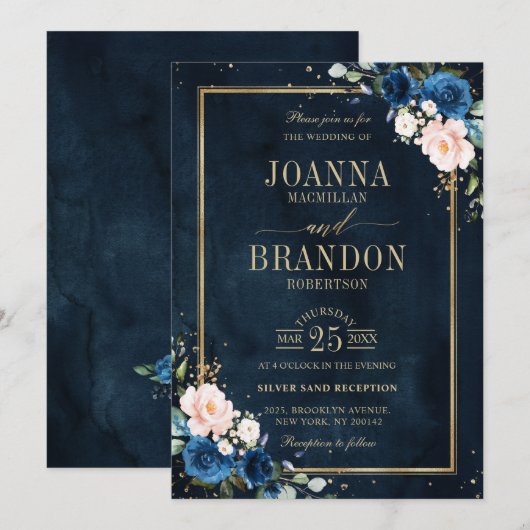 Marineblauwe Blush Roze Roos Boho Geometrische Tro Kaart (Voorkant / Achterkant)