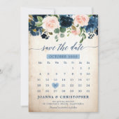 Marineblauwe Blush Roze Roos Botanische Save the D Date (Voorkant)