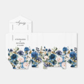 Marineblauwe Blush Roze Roos Botanische Trouw Bedankdoosjes (Uitgevouwen)