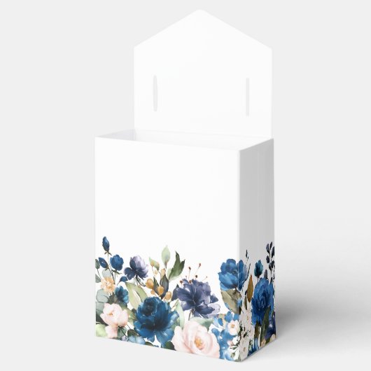 Marineblauwe Blush Roze Roos Botanische Trouw Bedankdoosjes (Geopend)