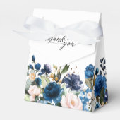 Marineblauwe Blush Roze Roos Botanische Trouw Bedankdoosjes (Voorkant Zijde)