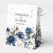 Marineblauwe Blush Roze Roos Botanische Trouw Bedankdoosjes (Achterkant)