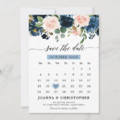 Marineblauwe Blush Roze Roze Botanische Bewaar de  Save The Date (Voorkant)