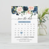 Marineblauwe Blush Roze Roze Botanische Bewaar de  Save The Date (Staand voorkant)