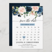 Marineblauwe Blush Roze Roze Botanische Bewaar de  Save The Date (Voorkant / Achterkant)