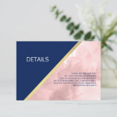 Marineblauwe & Blush Roze Rozenwaterverf Bruiloft Kaart (Staand voorkant)