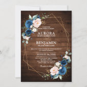 Marineblauwe Blush Rustieke Houten Gouden Geometri Kaart (Voorkant)