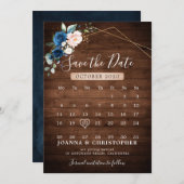 Marineblauwe Blush Rustieke Houten Gouden Geometri Save The Date (Voorkant / Achterkant)