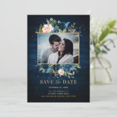 Marineblauwe Blush Rustieke Landelijke Botanische  Save The Date (Staand voorkant)