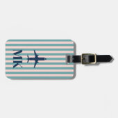 Marineblauwe Blush Vliegtuig Gestreept Monogram Bagagelabel (Voorkant horizontaal)