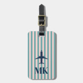 Marineblauwe Blush Vliegtuig Gestreept Monogram Bagagelabel (Voorkant verticaal)