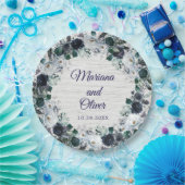 Marineblauwe Boho Bloemen Bruiloft Papieren Bordje (Feest)