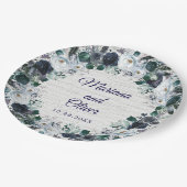 Marineblauwe Boho Bloemen Bruiloft Papieren Bordje (Gekanteld)