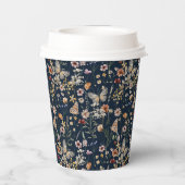 Marineblauwe Boho Bloemen Papieren beker (Achterkant)