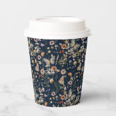 Marineblauwe Boho Bloemen Papieren beker (Voorkant)