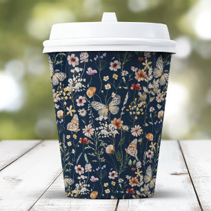 Marineblauwe Boho Bloemen Papieren beker