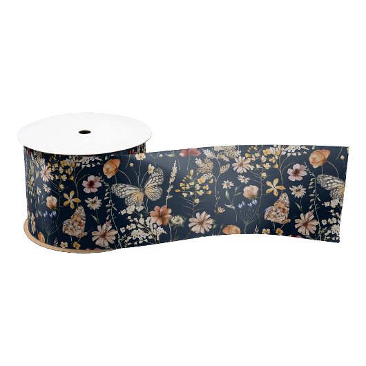Marineblauwe Boho Bloemenlint Grosgrain Lint