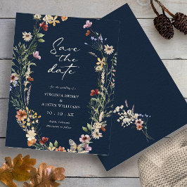 Marineblauwe Boho Bloemige Bewaar De Datum Save The Date
