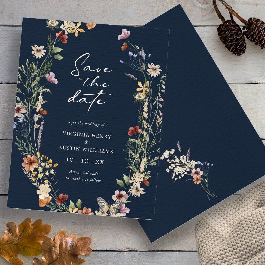 Marineblauwe Boho Bloemige Bewaar De Datum Save The Date