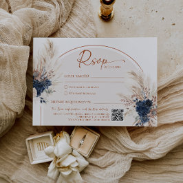 Marineblauwe Boho Rustieke Trouw RSVP Kaart