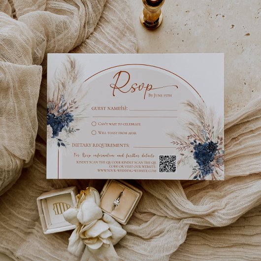 Marineblauwe Boho Rustieke Trouw RSVP Kaart