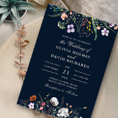 Marineblauwe Boho Wilde Bloemenwei Bruiloft Kaart
