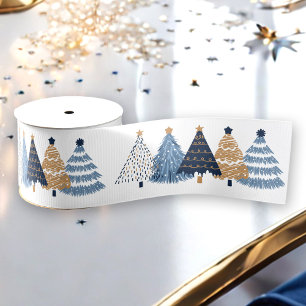 Marineblauwe Bomen Moderne Eenvoudige Kerstvakanti Grosgrain Lint