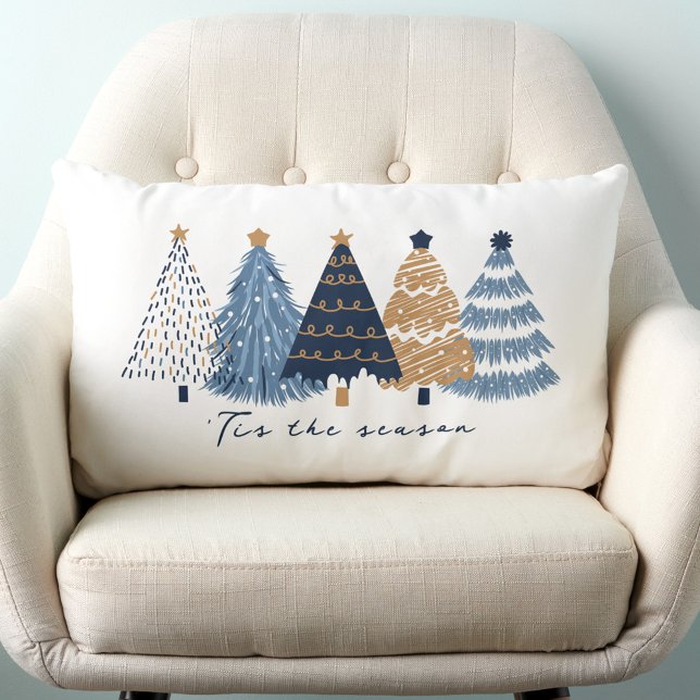 Marineblauwe Bomen Moderne Eenvoudige Kerstvakanti Kussen (Navy Blue Trees Modern Simple Christmas Holiday Lumbar Pillow)